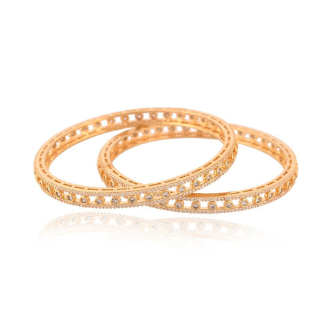 Gold Plated Round CZ White American Diamond Sleek Bangle