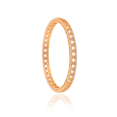 Gold Plated Round CZ White American Diamond Sleek Bangle