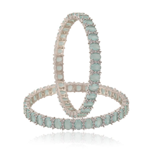 Silver Plated Oval CZ Mint American Diamond Kada Bangle