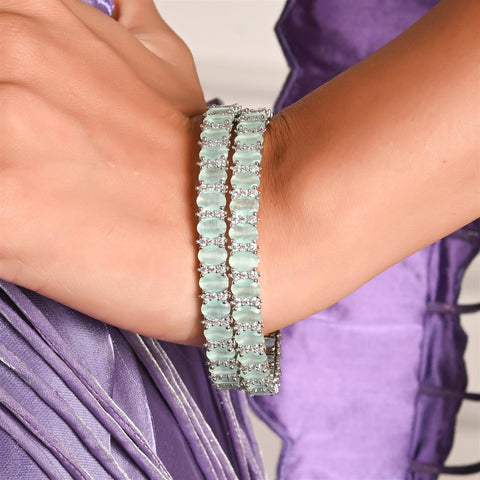 Silver Plated Oval CZ Mint American Diamond Kada Bangle