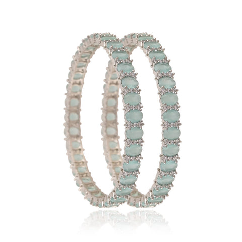 Silver Plated Oval CZ Mint American Diamond Kada Bangle
