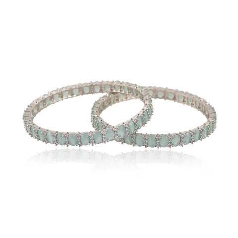 Silver Plated Oval CZ Mint American Diamond Kada Bangle