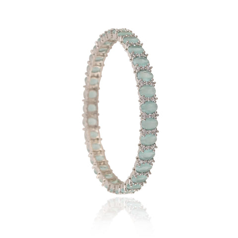 Silver Plated Oval CZ Mint American Diamond Kada Bangle