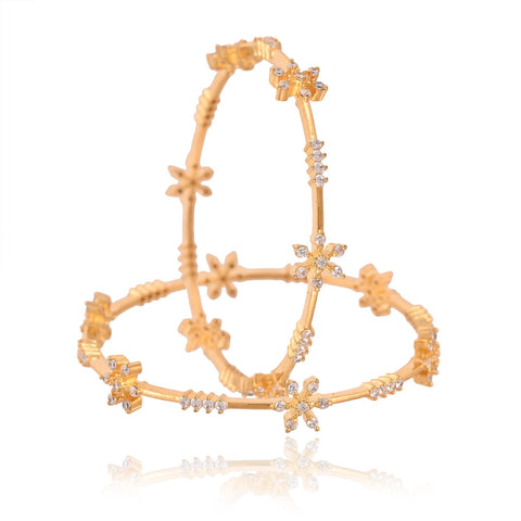 Gold Plated Star CZ White American Diamond Sleek Bangle