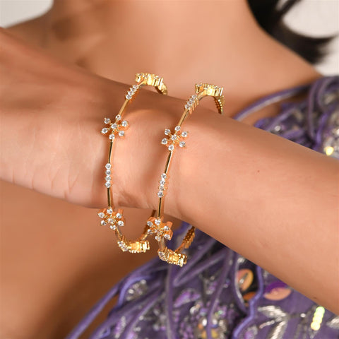 Gold Plated Star CZ White American Diamond Sleek Bangle