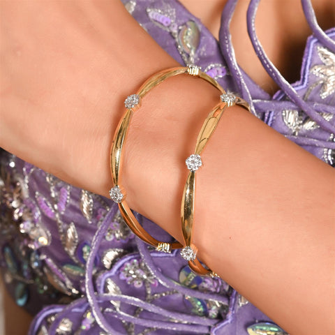 Gold Plated Star CZ White American Diamond Sleek Bangle