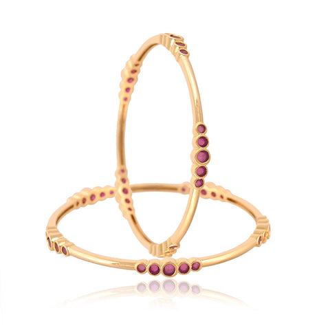 Gold Plated CZ Red Round American Diamond Sleek Bangle