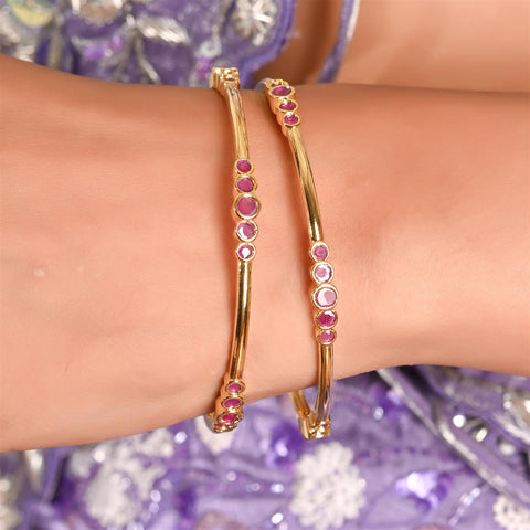Gold Plated CZ Red Round American Diamond Sleek Bangle