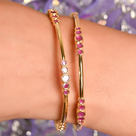 Gold Plated CZ Red Round American Diamond Sleek Bangle