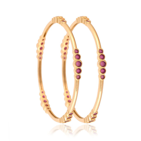 Gold Plated CZ Red Round American Diamond Sleek Bangle