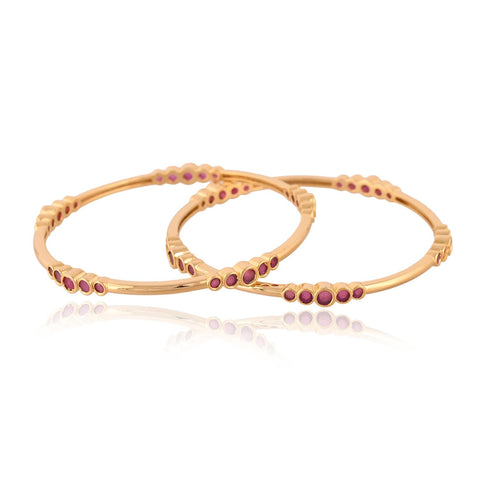 Gold Plated CZ Red Round American Diamond Sleek Bangle