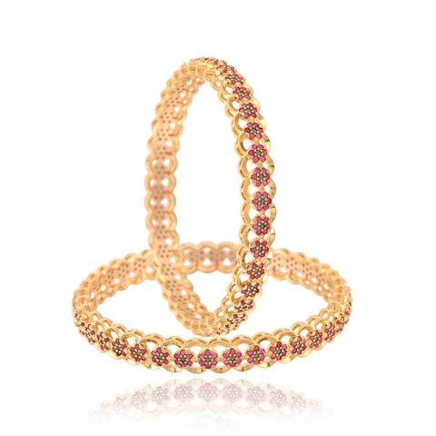 Gold Plated CZ Red Green Floral  American Diamond Kada Bangle