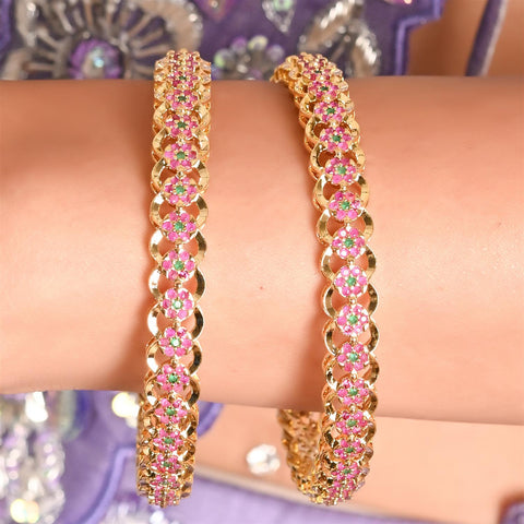 Gold Plated CZ Red Green Floral  American Diamond Kada Bangle