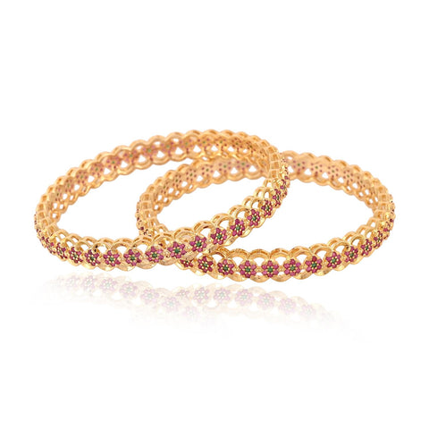 Gold Plated CZ Red Green Floral  American Diamond Kada Bangle