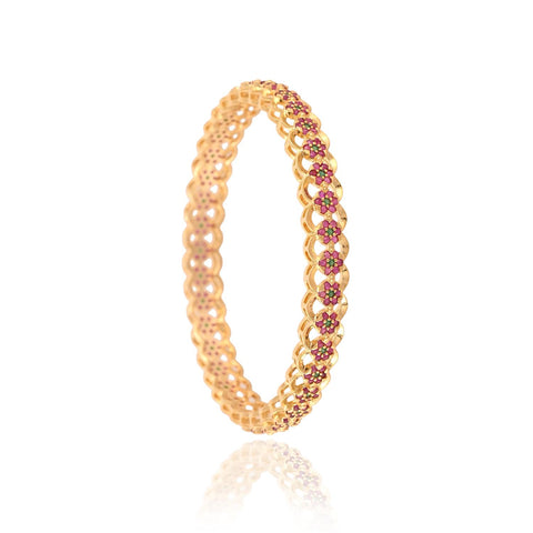 Gold Plated CZ Red Green Floral  American Diamond Kada Bangle