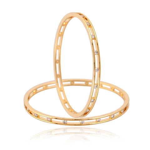 Gold Plated Round CZ White American Diamond Classy Bangle