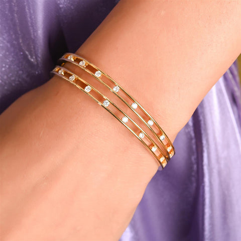 Gold Plated Round CZ White American Diamond Classy Bangle