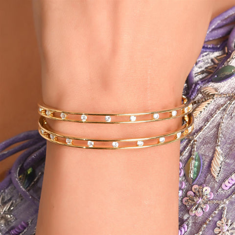 Gold Plated Round CZ White American Diamond Classy Bangle