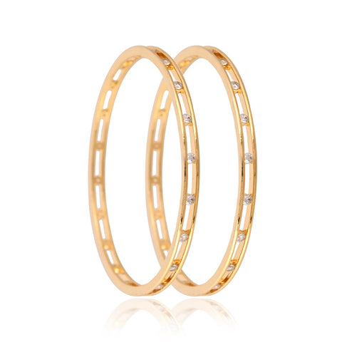 Gold Plated Round CZ White American Diamond Classy Bangle