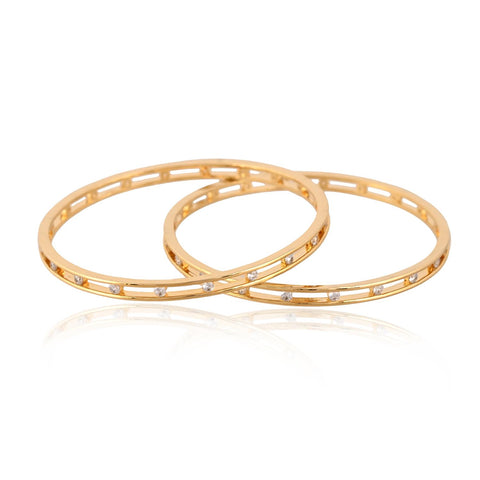 Gold Plated Round CZ White American Diamond Classy Bangle