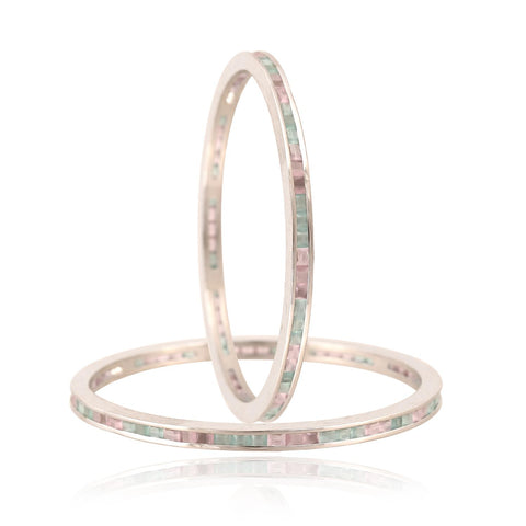 Silver Plated Round CZ Multi American Diamond Sleek Channel Bangle