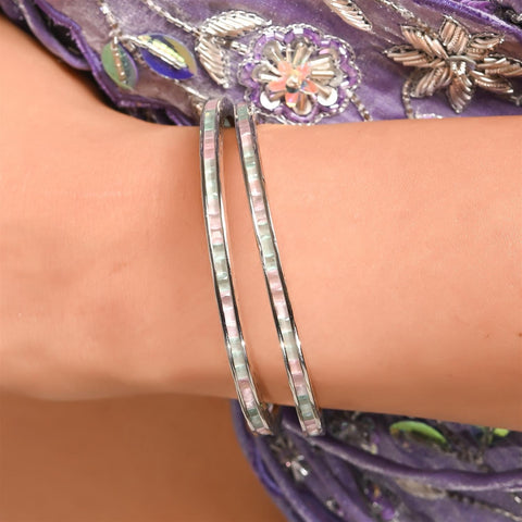 Silver Plated Round CZ Multi American Diamond Sleek Channel Bangle