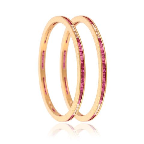 Gold Plated Round CZ Red White American Diamond Sleek Channel Bangle