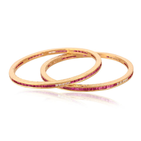 Gold Plated Round CZ Red White American Diamond Sleek Channel Bangle