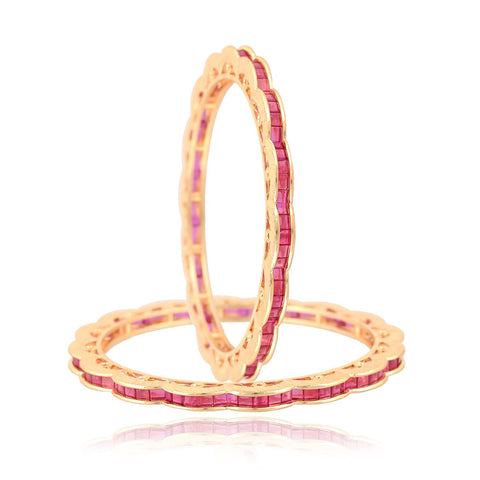 Gold Plated CZ Red American Diamond Sleek Channel Designer Bangle