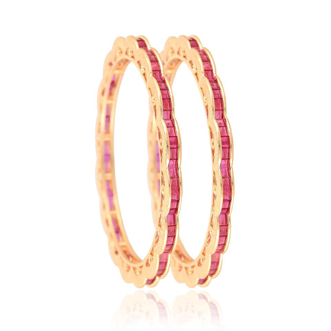 Gold Plated CZ Red American Diamond Sleek Channel Designer Bangle