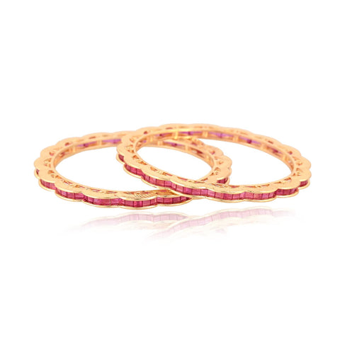 Gold Plated CZ Red American Diamond Sleek Channel Designer Bangle