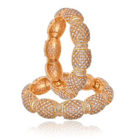 Gold Plated CZ White American Diamond Baguette Openable Designer Kada Bangle