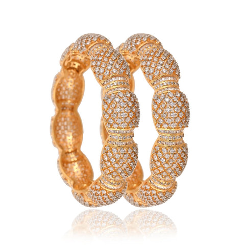 Gold Plated CZ White American Diamond Baguette Openable Designer Kada Bangle