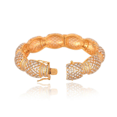Gold Plated CZ White American Diamond Baguette Openable Designer Kada Bangle