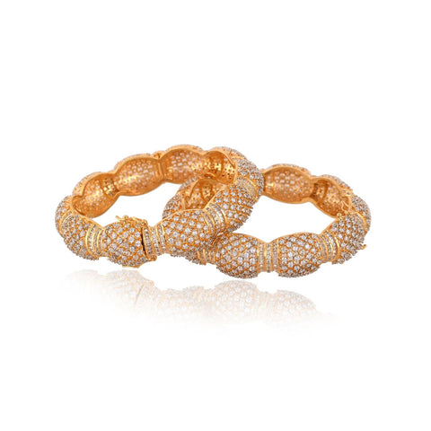 Gold Plated CZ White American Diamond Baguette Openable Designer Kada Bangle