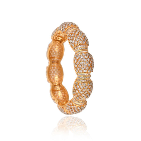 Gold Plated CZ White American Diamond Baguette Openable Designer Kada Bangle