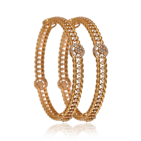 Matt Gold Plated Round CZ American Diamond Bangle