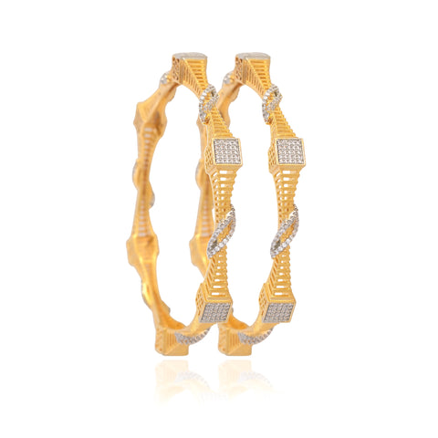 Gold Plated CZ White American Diamond Sleek Designer Bangle