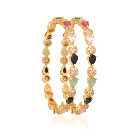 Gold Plated CZ Multi American Diamond Pearl Sleek Designer Bangle