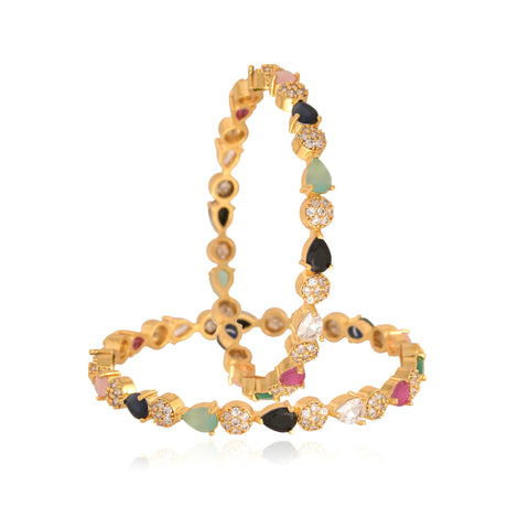 Gold Plated CZ Multi American Diamond Pearl Sleek Designer Bangle