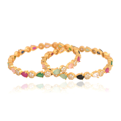 Gold Plated CZ Multi American Diamond Pearl Sleek Designer Bangle