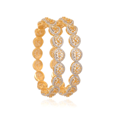 Gold Plated White CZ American Diamond Oval Designer Bangle