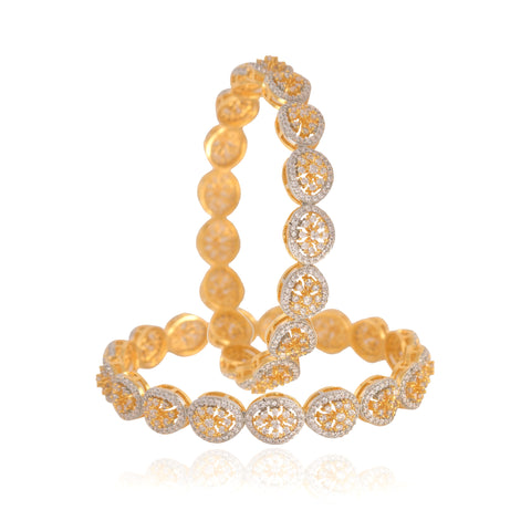 Gold Plated White CZ American Diamond Oval Designer Bangle