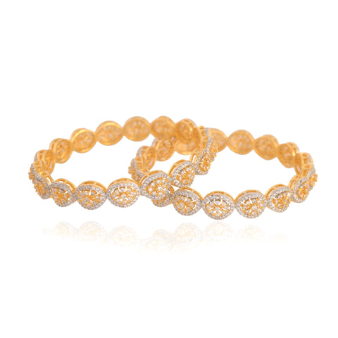 Gold Plated White CZ American Diamond Oval Designer Bangle
