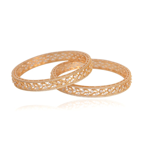 Gold Plated White CZ American Diamond Designer Bangle