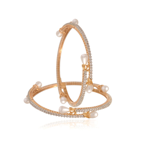 Gold Plated White CZ American Diamond Designer Pearl Bangle