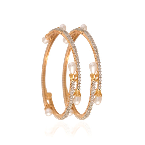 Gold Plated White CZ American Diamond Designer Pearl Bangle