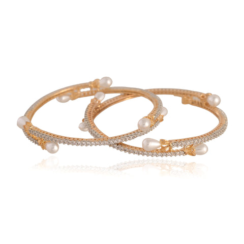 Gold Plated White CZ American Diamond Designer Pearl Bangle