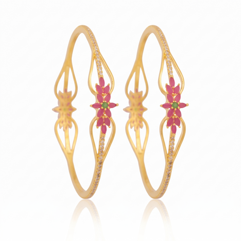 Gold Plated Multi CZ American Diamond Floral Designer Bangle