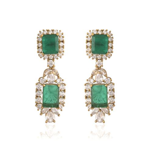 Classic Antique Plated Green American Diamond CZ Heavy Wedding Necklace Set
